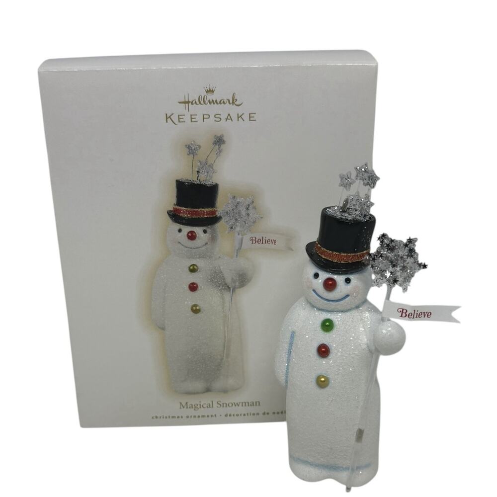 2009 Hallmark Keepsake Magical Snowman Christmas Ornament Black Top Hat Believe